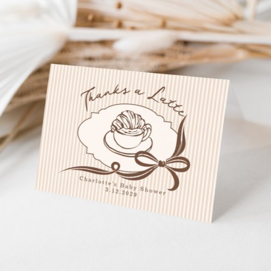Thanks A Latte Cafe Bebe Coffee Bow Baby Shower サンキューカード