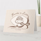 Thanks A Latte Cafe Bebe Coffee Bow Baby Shower サンキューカード (正面)