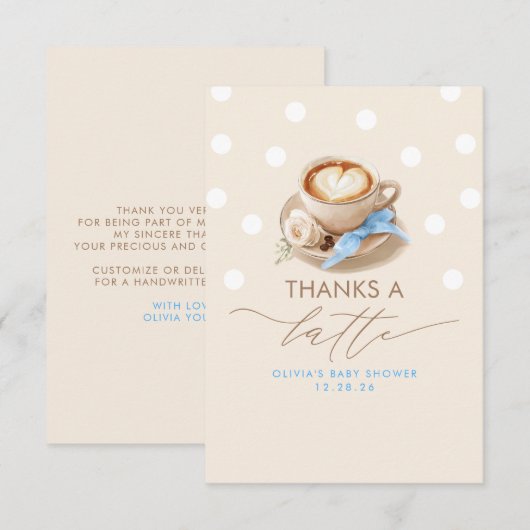 Thanks a Latte Coffee Themed Thank You サンキューカード (正面/裏面)