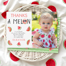 Thanks a Melon watercolor 1st birthday photo サンキューカード