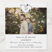 Thanks Floral Heart Wedding Photo Engaged Couple ワインラベル (シングルラベル)