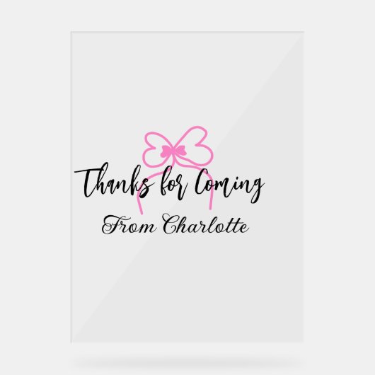thanks for coming add name text message pink bow f アクリルサイン (正面)