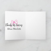 thanks for coming add name text message pink bow f カード (内部)