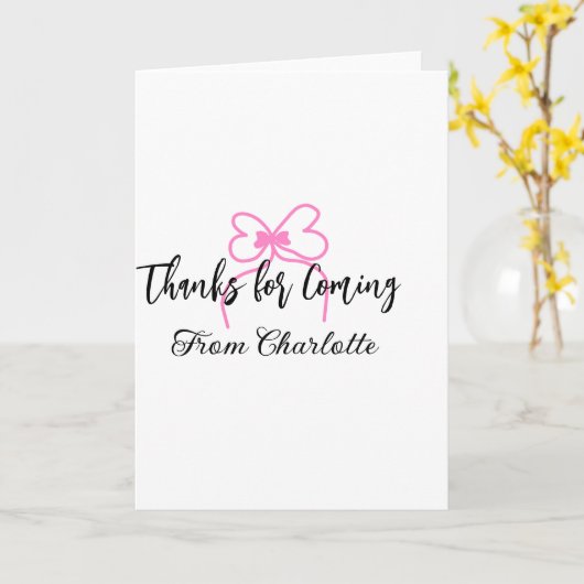 thanks for coming add name text message pink bow f カード (黄色い花)
