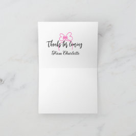 thanks for coming add name text message pink bow f サンキューカード
