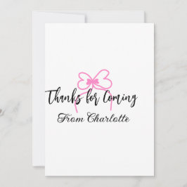 thanks for coming add name text message pink bow f サンキューカード