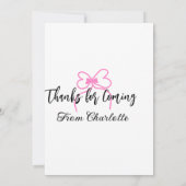thanks for coming add name text message pink bow f サンキューカード (裏面)