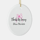 thanks for coming add name text message pink bow f セラミックオーナメント (右)
