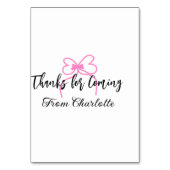 thanks for coming add name text message pink bow f テーブルナンバー (裏面)