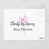 thanks for coming add name text message pink bow f ポストカード (裏面)