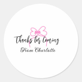 thanks for coming add name text message pink bow f ラウンドシール