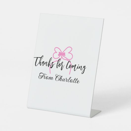 thanks for coming add name text message pink bow f 台座サイン (正面)