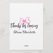 thanks for coming add name text message pink bow f 招待状 (裏面)