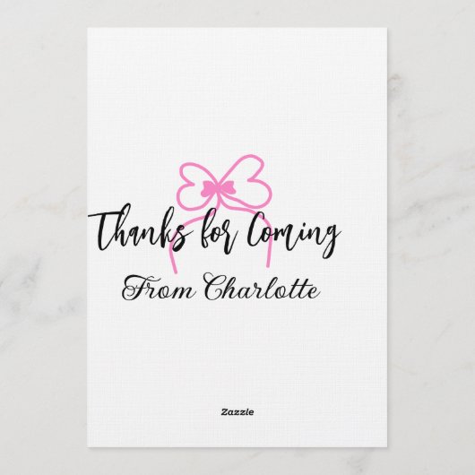 thanks for coming add name text message pink bow f 招待状 (裏面)