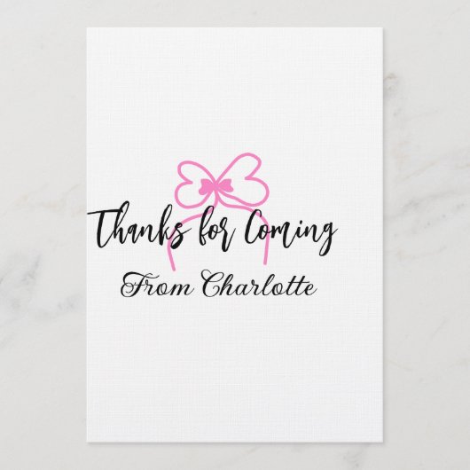 thanks for coming add name text message pink bow f 招待状 (正面)