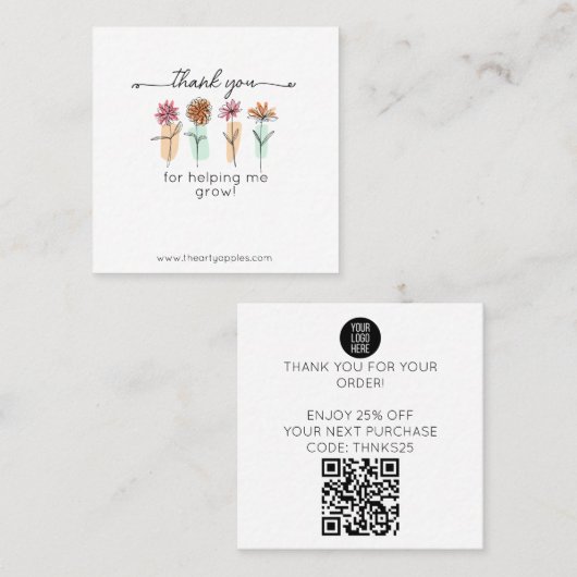 Thanks For Helping Me Grow Card – Discount スクエア名刺 (正面/裏面)