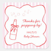Thanks For Popping By Soda Bottle Baby Shower スクエアシール (正面)