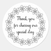 Thanks for sharing our special day floral border ラウンドシール (正面)