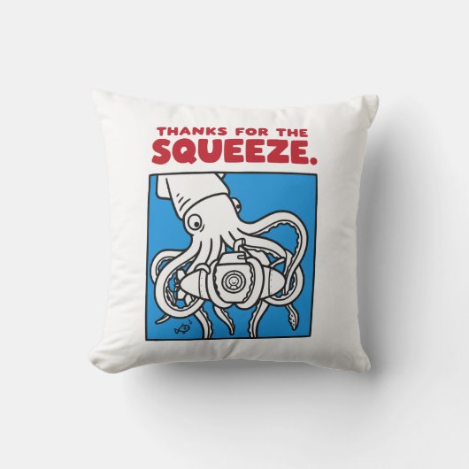 "Thanks for the Squeeze 面白いイカの深海イラスト" クッション (正面)