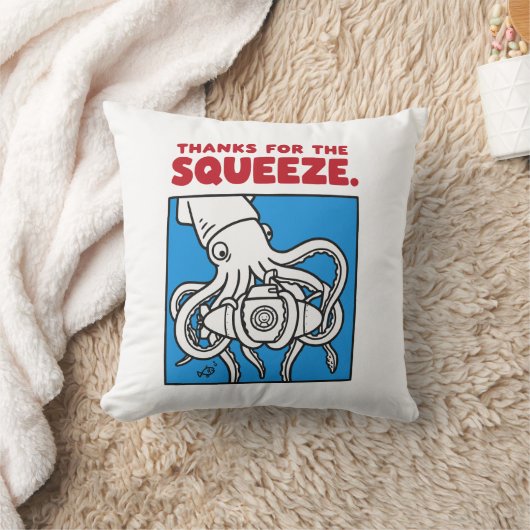 "Thanks for the Squeeze Funny Squid Deep Sea Illus クッション (ブランケット)