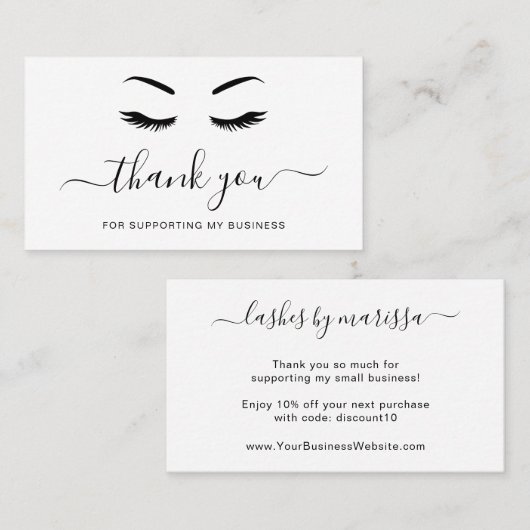 Thanks Lashesミニマリスト白黒インサート 名刺 (正面/裏面)