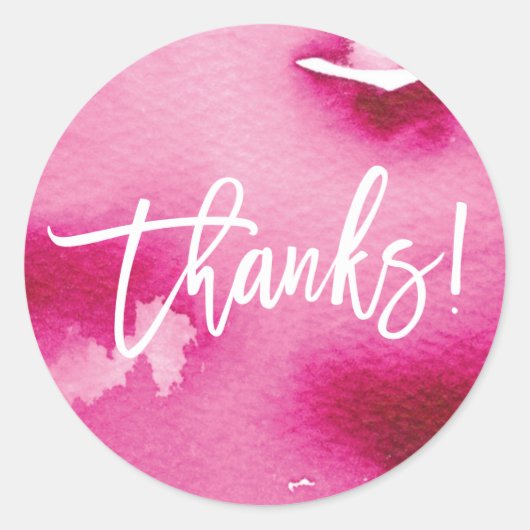 THANKS modern hand lettered dark pink watercolor ラウンドシール (正面)