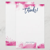 THANKS NOTE modern lettered dark pink watercolor 便箋 (正面/裏面)