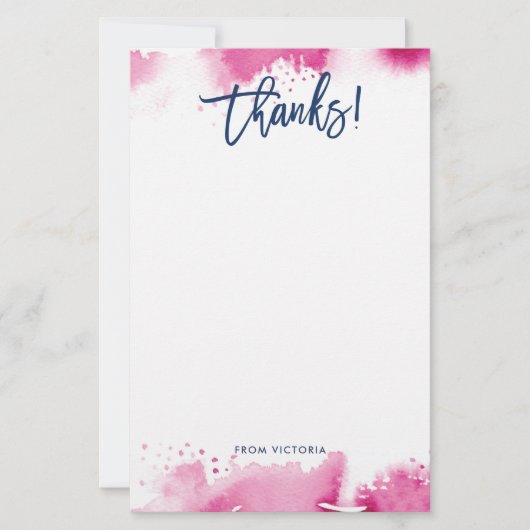 THANKS NOTE modern lettered dark pink watercolor 便箋 (正面)