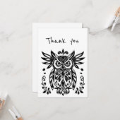 Thanks Thank you Tribal Folk Art Owl Bird カード (正面/裏面インサイチュ)