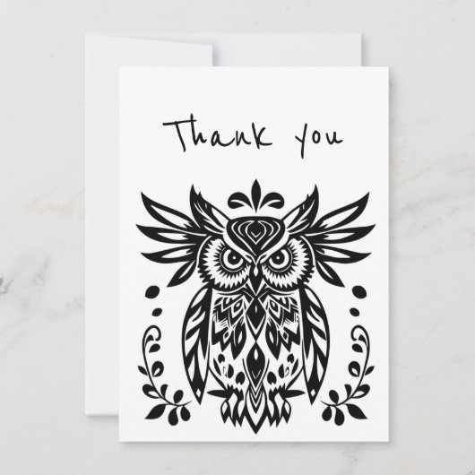 Thanks Thank you Tribal Folk Art Owl Bird カード (正面)