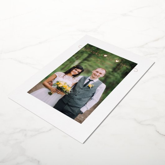 Thanks Wedding Rose Gold Heart Whimsical Script 箔招待状 (回転した状態)