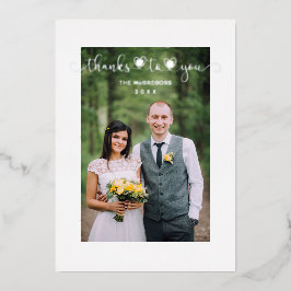 Thanks Wedding Silver Heart Whimsical Script 箔招待状