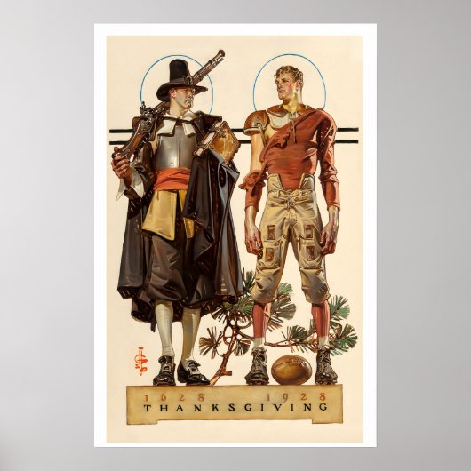 Thanksgiving 1628-1928 - Pilgrim and Football ポスター (正面)