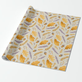 Thanksgiving Acorn and Lavender Fall Gift Wrap ラッピングペーパー