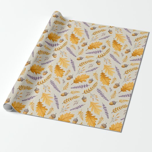 Thanksgiving Acorn and Lavender Fall Gift Wrap ラッピングペーパー (アンロールド)