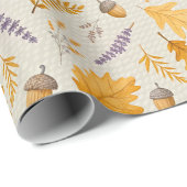 Thanksgiving Acorn and Lavender Fall Gift Wrap ラッピングペーパー (ロールコーナー)