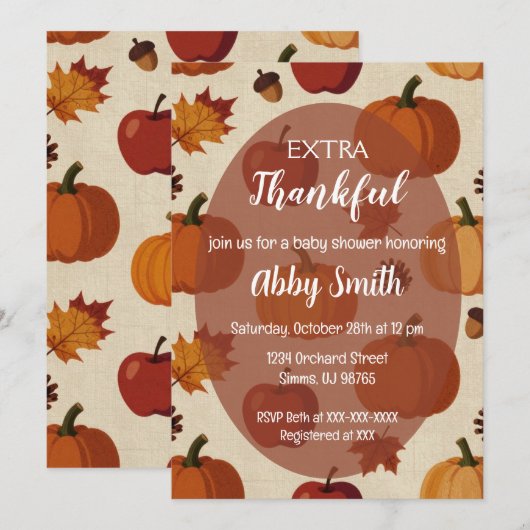 Thanksgiving Apples & Pumpkins Fall Baby Shower 招待状 (正面/裏面)