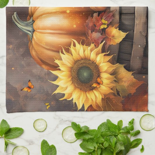 Thanksgiving Autumn Fall Foliage Leaves キッチンタオル (折り畳み)