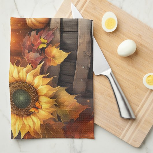 Thanksgiving Autumn Fall Foliage Leaves キッチンタオル (四つ折り)