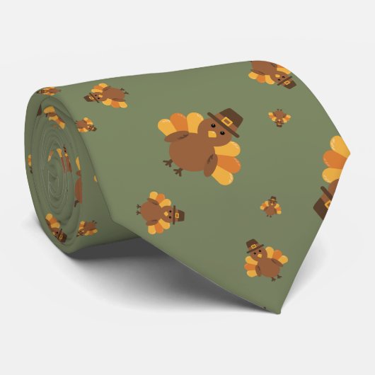 Thanksgiving Autumn Green Turkey Neck Tie ネクタイ (ロール)