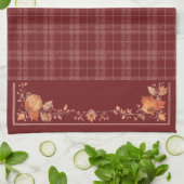 Thanksgiving Autumn Leaves on Red Plaid キッチンタオル (折り畳み)