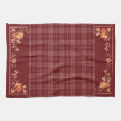 Thanksgiving Autumn Leaves on Red Plaid キッチンタオル (横)