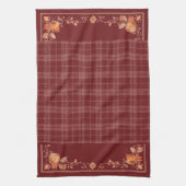 Thanksgiving Autumn Leaves on Red Plaid キッチンタオル (縦)