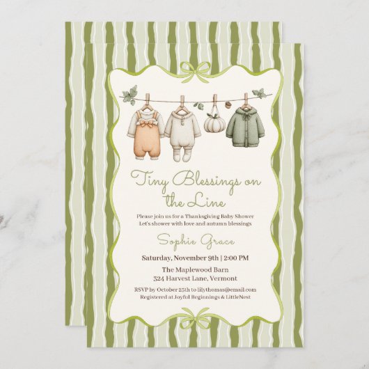 Thanksgiving Baby Shower Girl | Cozy Clothesline 招待状 (正面/裏面)