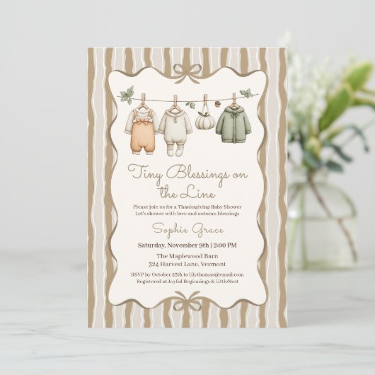 Thanksgiving Baby Shower Girl | Cozy Clothesline 招待状 (スタンド正面)