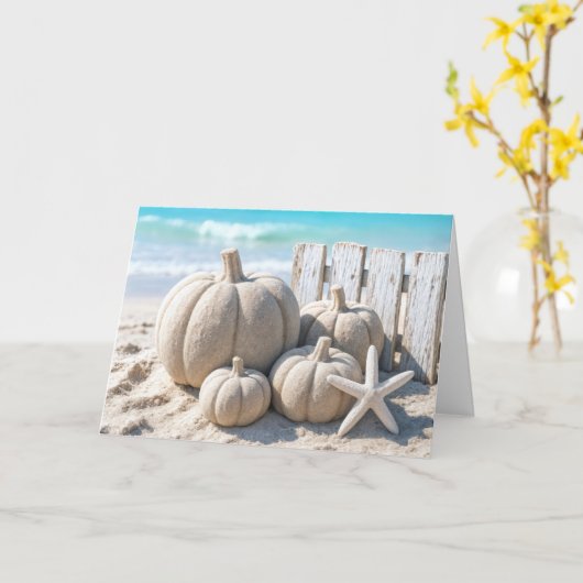Thanksgiving Beach Sand Pumpkins カード (黄色い花)