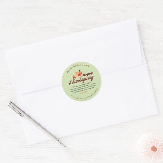Thanksgiving Bible Verse | Name & Address Envelope ラウンドシール (封筒)