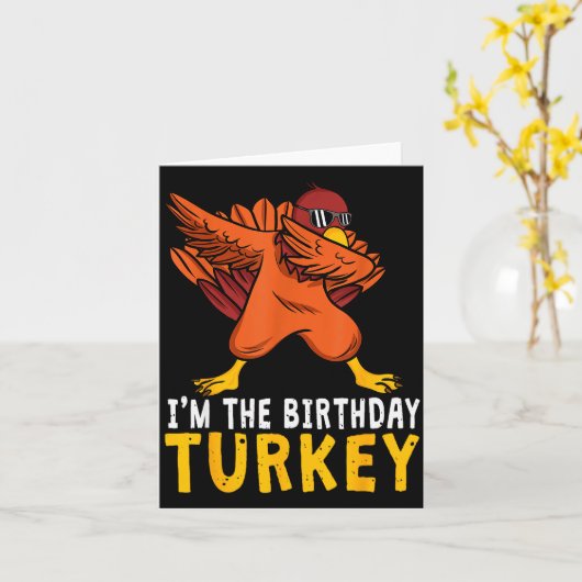 Thanksgiving Birthday Funny Bday Born On Thanksgiv カード (黄色い花)