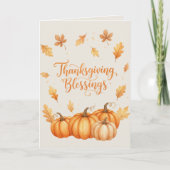 Thanksgiving Blessings Card – Cozy Autumn Watercol カード (正面)