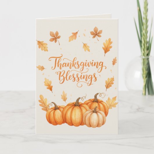 Thanksgiving Blessings Card – Cozy Autumn Watercol カード (正面)